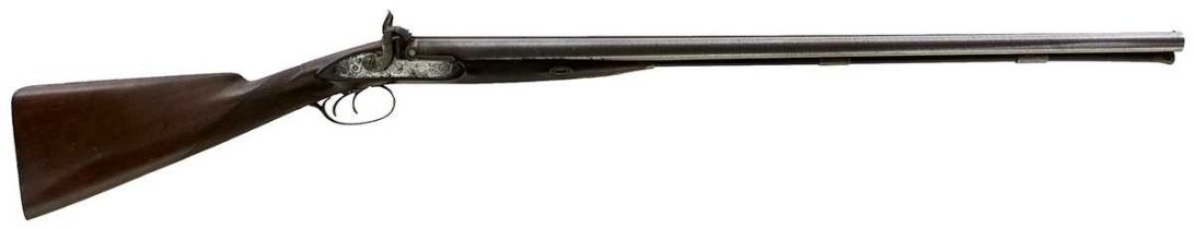 A 13-BORE DOUBLE BARRELLED PERCUSSION SPORTING GUN BY CHARLES LANCASTER,