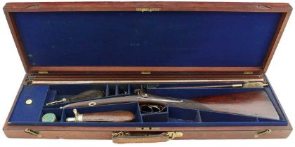 A CASED 16-BORE DOUBLE BARRELLED PERCUSSION SPORTING GUN BY ALDEN & SMITH,