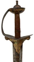 A LATE 18TH CENTURY MUGHAL INDIAN KHANDA OR STRAIGHT SWORD WITH CHHATRI OR UMBRELLA MARK,
