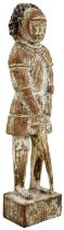 A CARVED LIMED OAK FIGURE OF A KNIGHT,