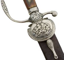 A GOOD EARLY 18TH CENTURY ENGLISH SILVER HILTED HANGER OR SWORD,