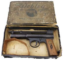 A BOXED .177 CALIBRE ANTIQUE WEBLEY MKI AIR PISTOL,