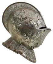 AN EMBOSSED CLOSE HELMET IN THE EARLY 17TH CENTURY MANNER,