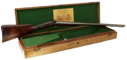 A CASED 18-BORE DOUBLE BARRELLED PERCUSSION SPORTING GUN BY J. WILKINSON & SON,