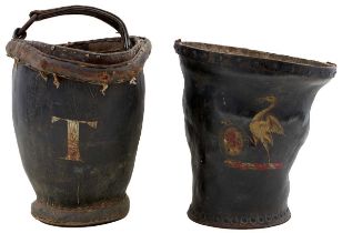 TWO GEORGE III LEATHER FIRE BUCKETS,