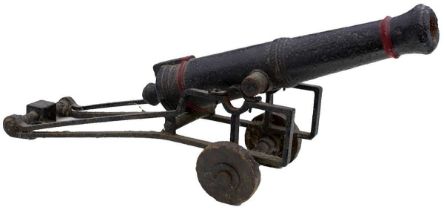 A LATE 18TH OR EARLY 19TH CENTURY CAST IRON CANNON,