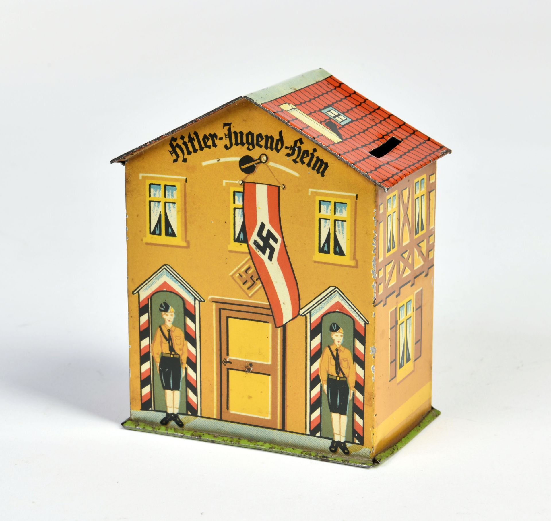 Money bank "Hitler Jugend Heim", Germany ca. 1935, tin, 10,5 cm, C 1-