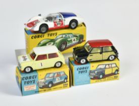 Corgi Toys, Porsche Carerra & 2x Mini Cooper, Great Britain, 1:43, box, C 1/1-