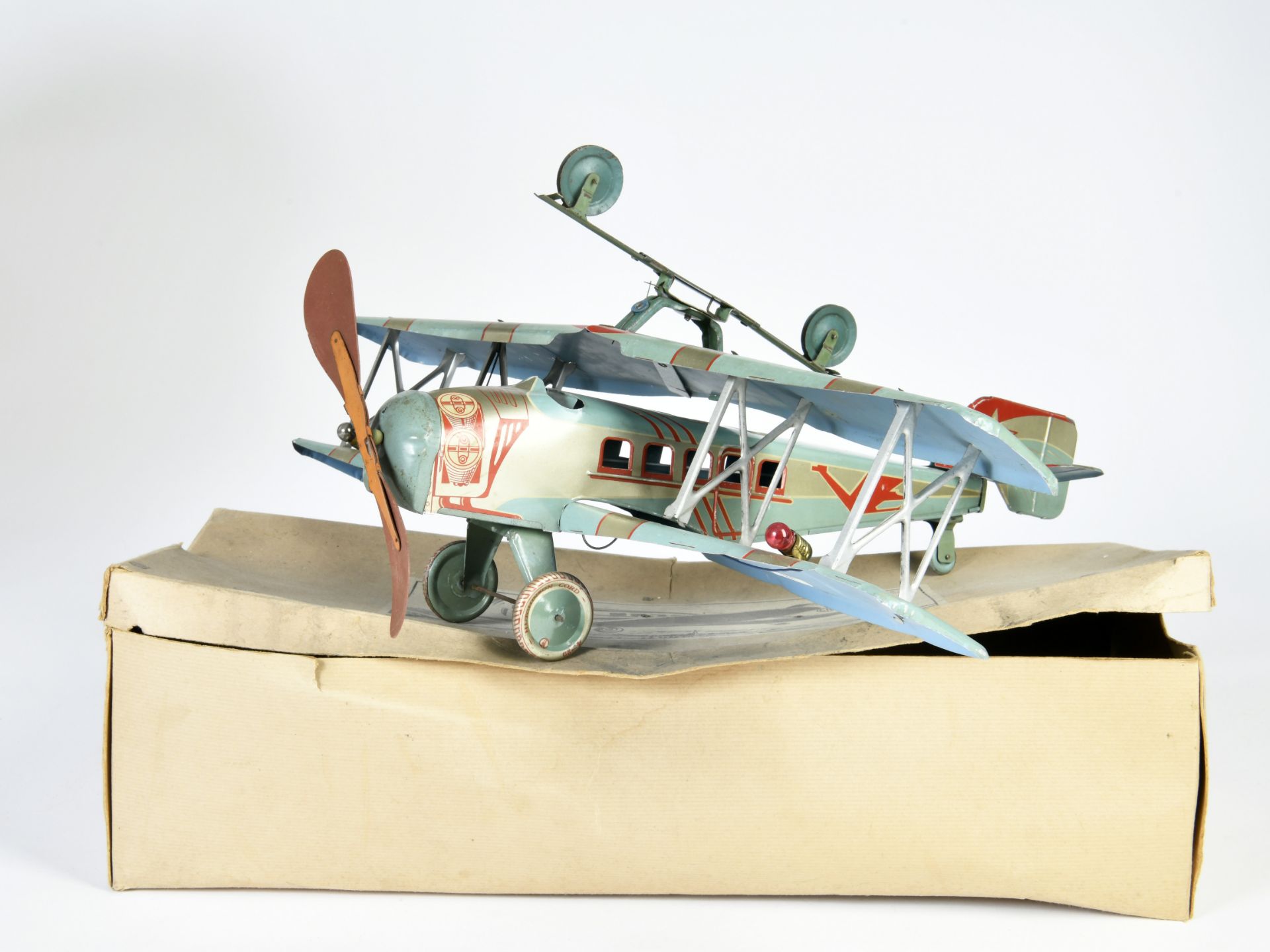 Dubbledecker airplane, France, aluminum, 46 cm, box, paint d., C 2