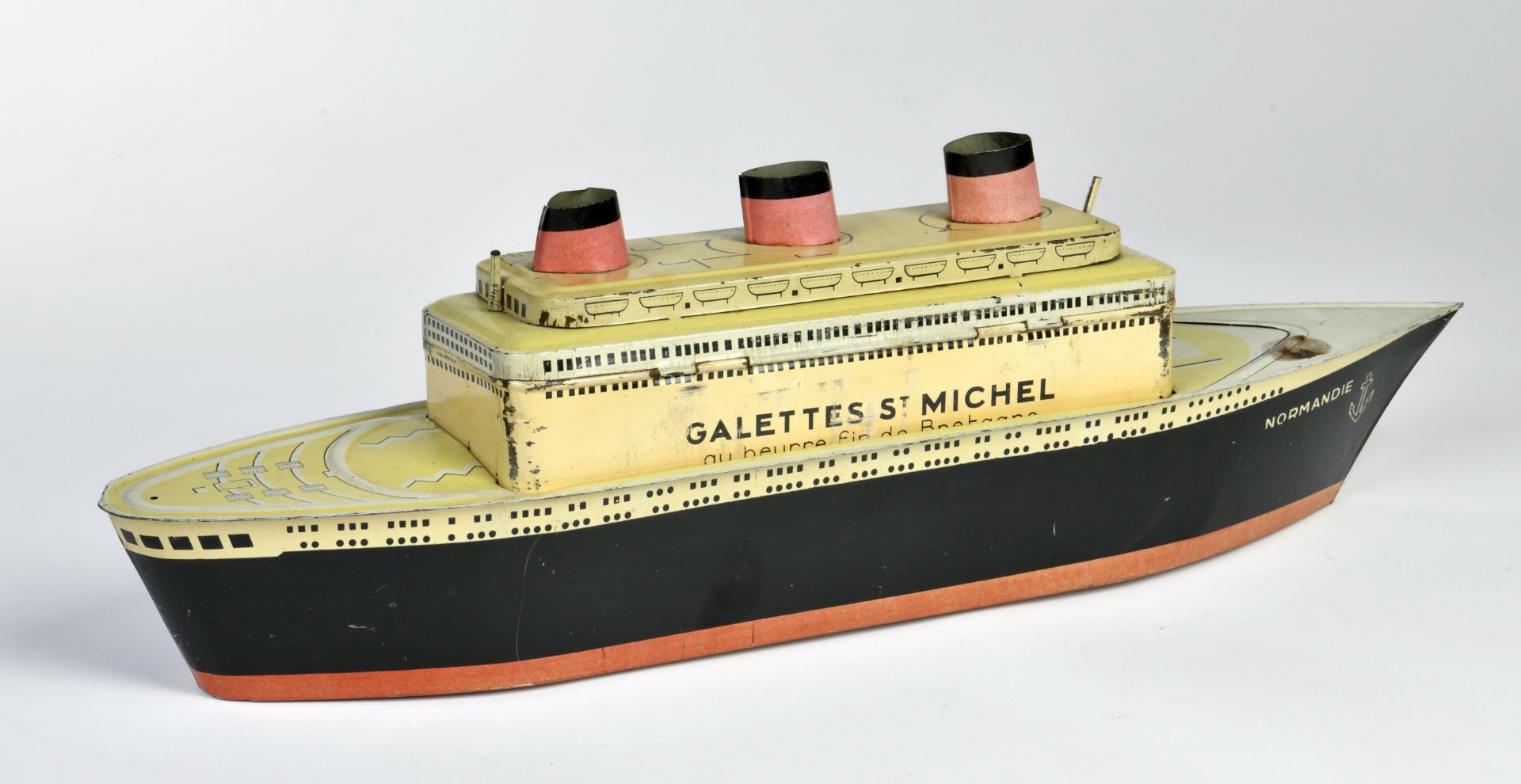 Ship biscuit tin can "Normandie", Galettes St. Michel, 56 cm, paint d., C 2- - Image 2 of 2
