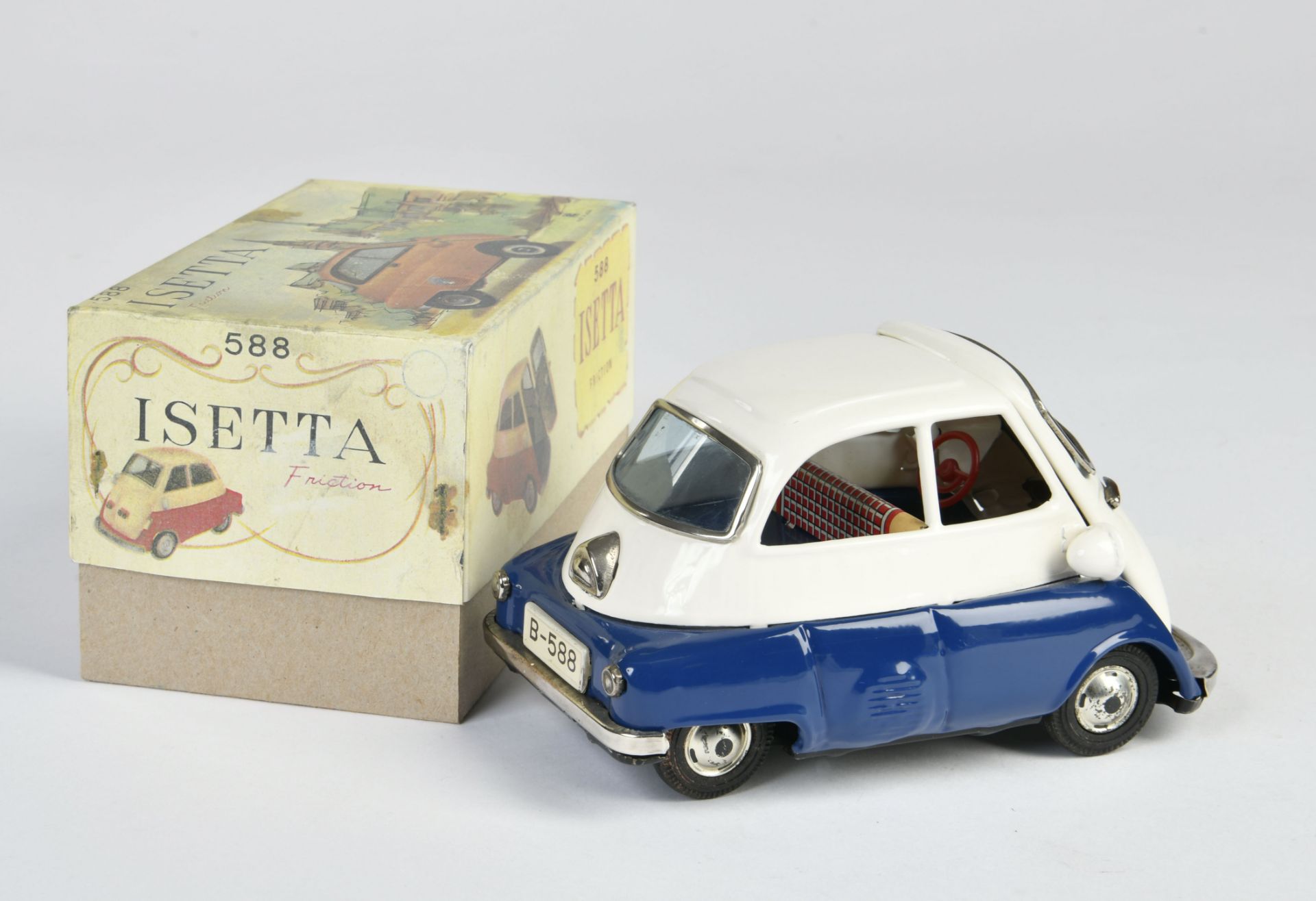 Bandai, Isetta, Japan, tin, friction ok, 18 cm, reprobox, min. paint d. on bottom plate, C 1- - Image 2 of 2