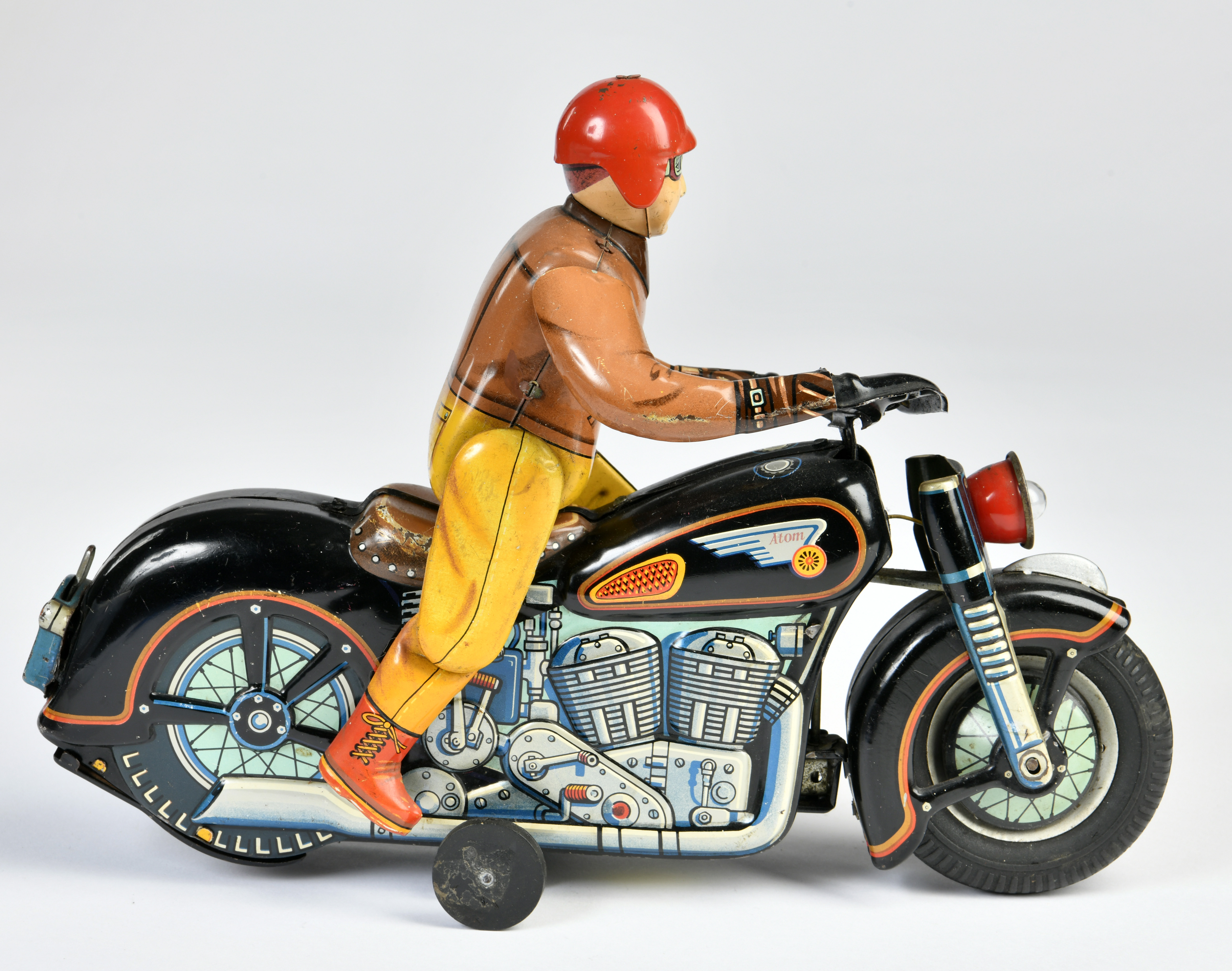 Modern Toys, motorbike Atom, Japan, 30 cm, tin, bat. drive ok, light ok, paint d., bottom plate with - Image 2 of 3