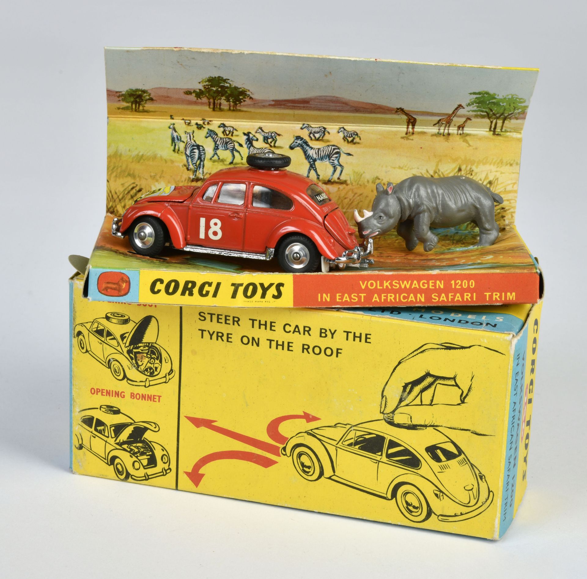 Corgi Toys, 256 Volkswagen 1200, red, with rhino, England, 1:43, diecast, box C 2, C 1 - Image 2 of 2