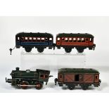 Bub, loco and 3 wagons, gauge 0, Germany pw, cw ok, paint d., C 2-3