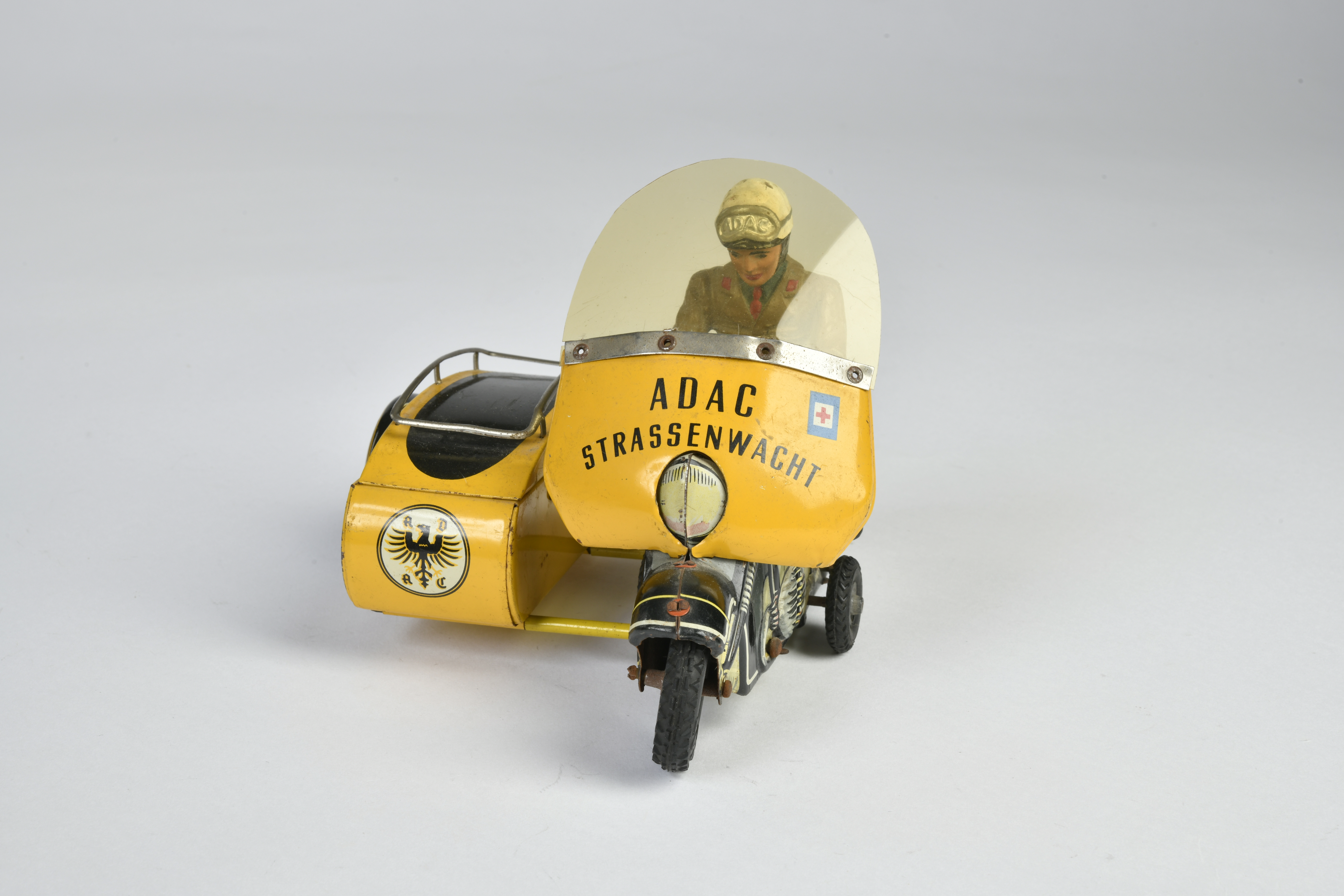 Göso, ADAC Straßenwacht motorcycle with sidecar, W.-Germany, 19 cm, tin, friction ok, paint d., C - Image 2 of 2