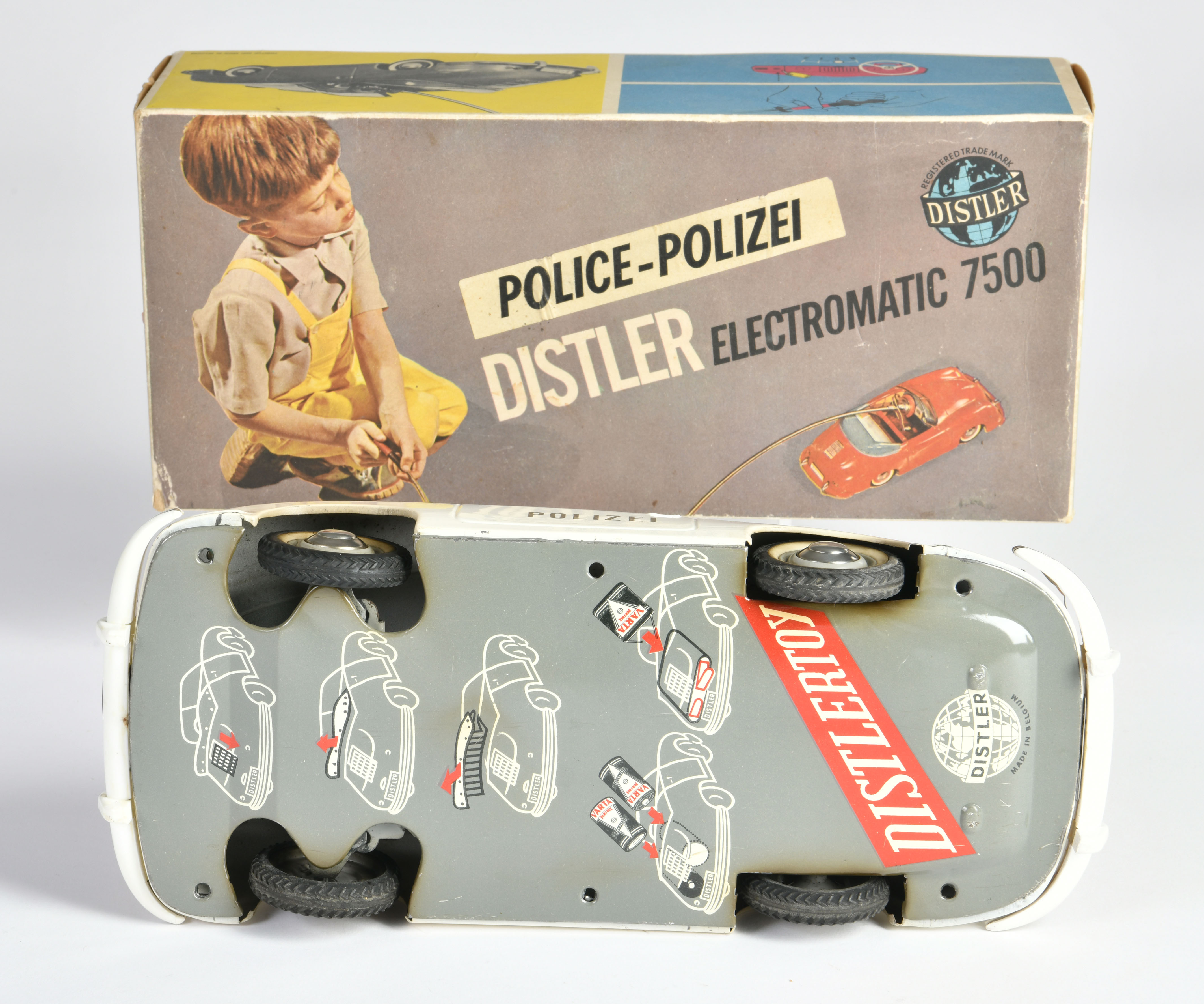 Distler, Porsche Police, Belgium, 27 cm, tin, funct. ok, min. paint d., box C 1-, C 1-2 - Image 3 of 3