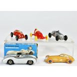 CKO a.o., 5 racing cars, mostly tin, 9-12 cm, mostly C 2