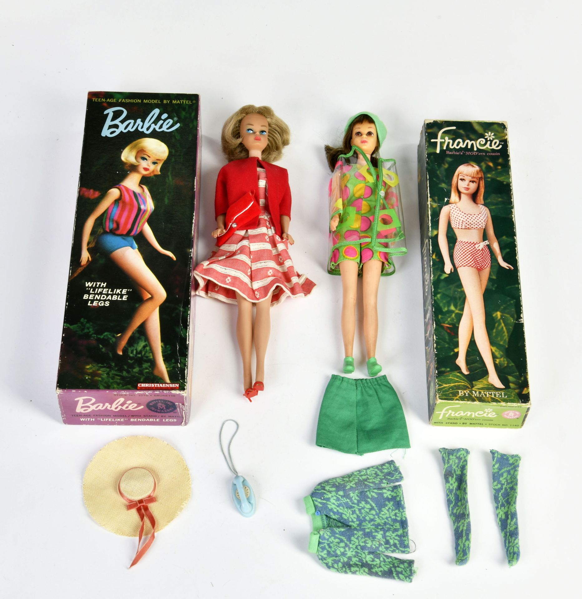 Mattel, Barbie with lifelike bendable legs + Francie Barbie's cousin, 60s, box, C 1-2