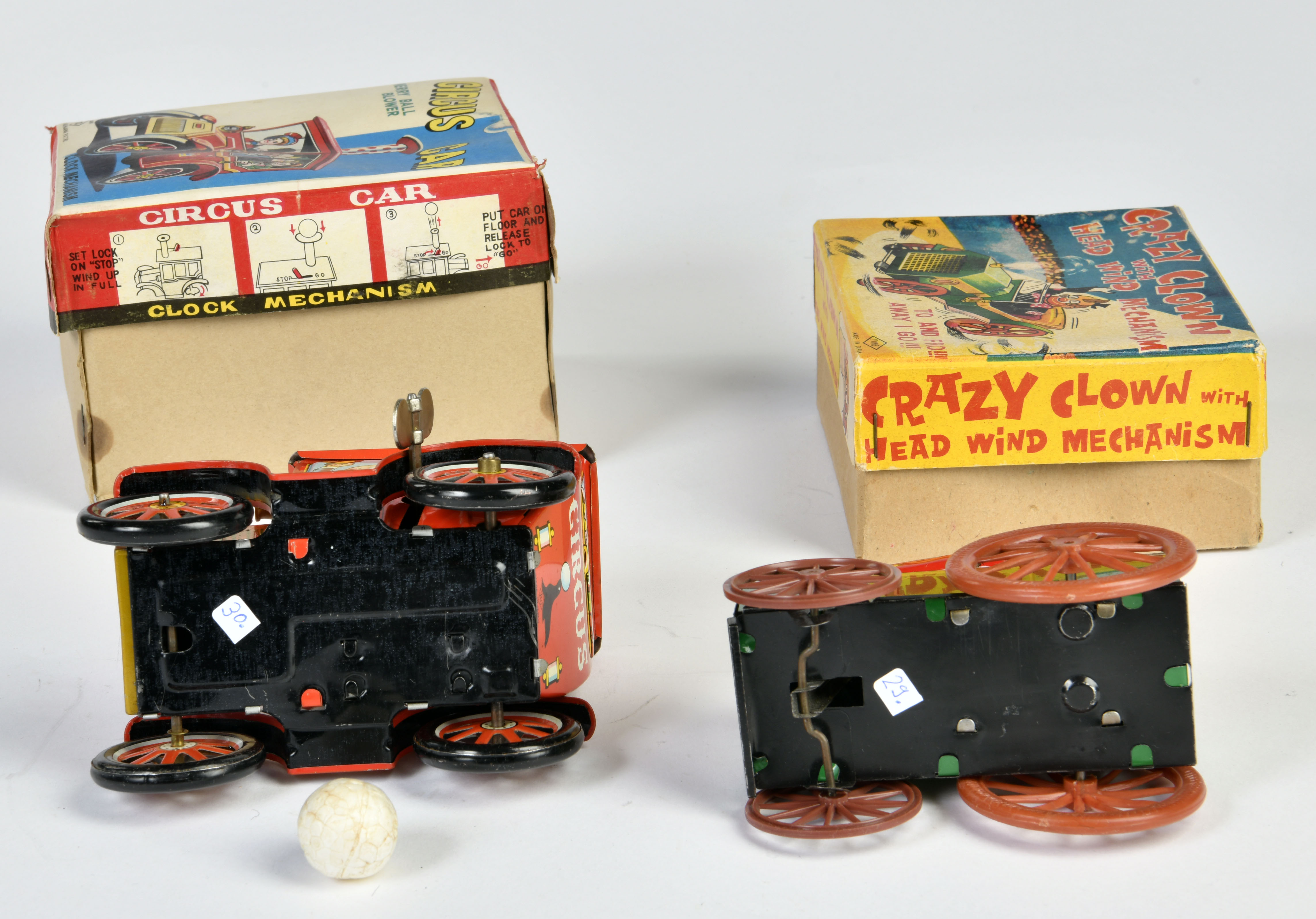 Circus Car & Crazy Clown Car, Japan, 12 cm, tin, friction ok, box, C 1-2 - Image 3 of 3