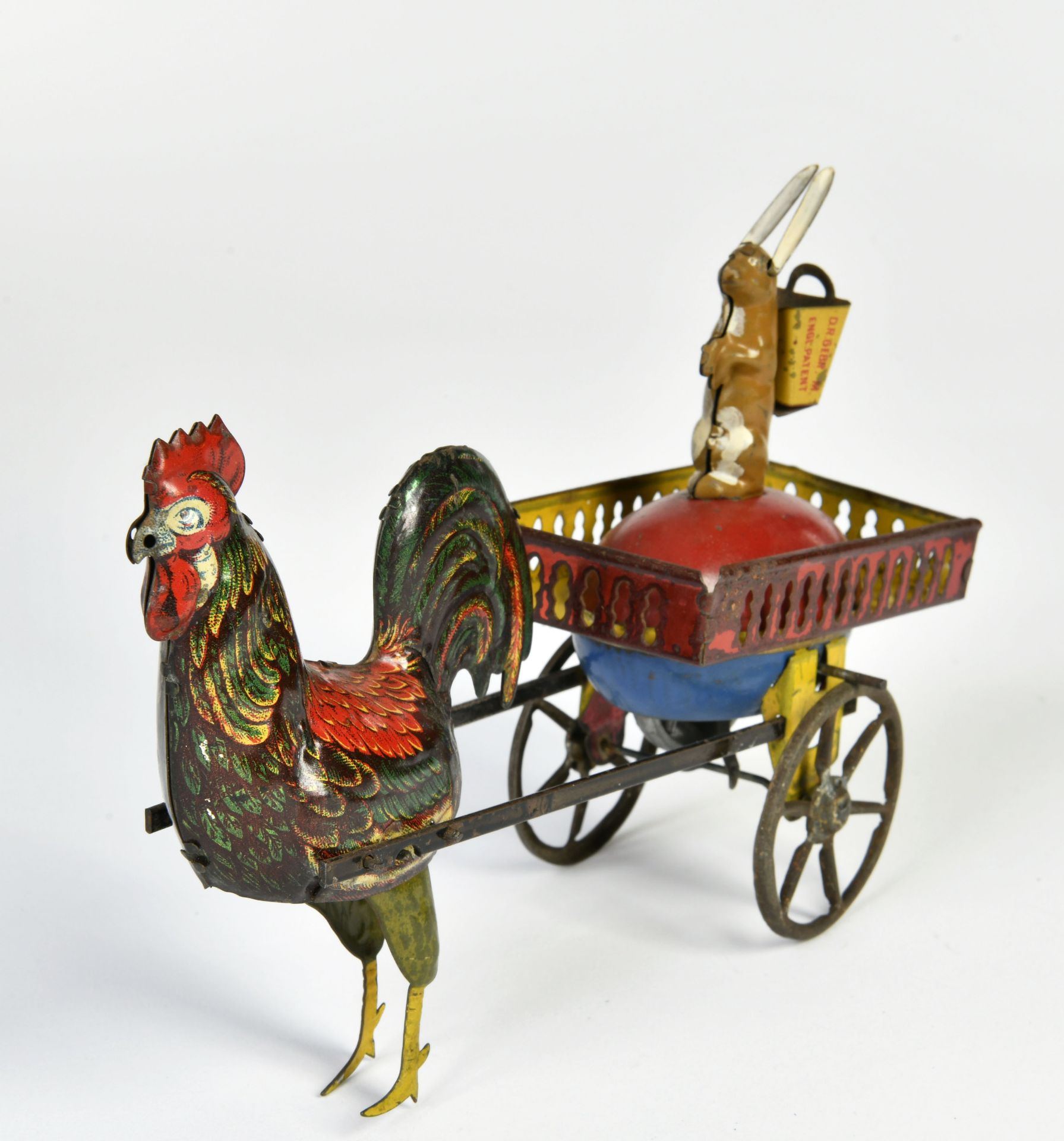 Lehmann, hen with rabbit carriage, Germany pw, tin, 19 cm, drive ok, C 1-2 - Image 2 of 2