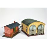Bing, loco shed 6167/0 & freight shed 10370/2, Germany pw, 23-25 cm, tin, paint d., C 2-3