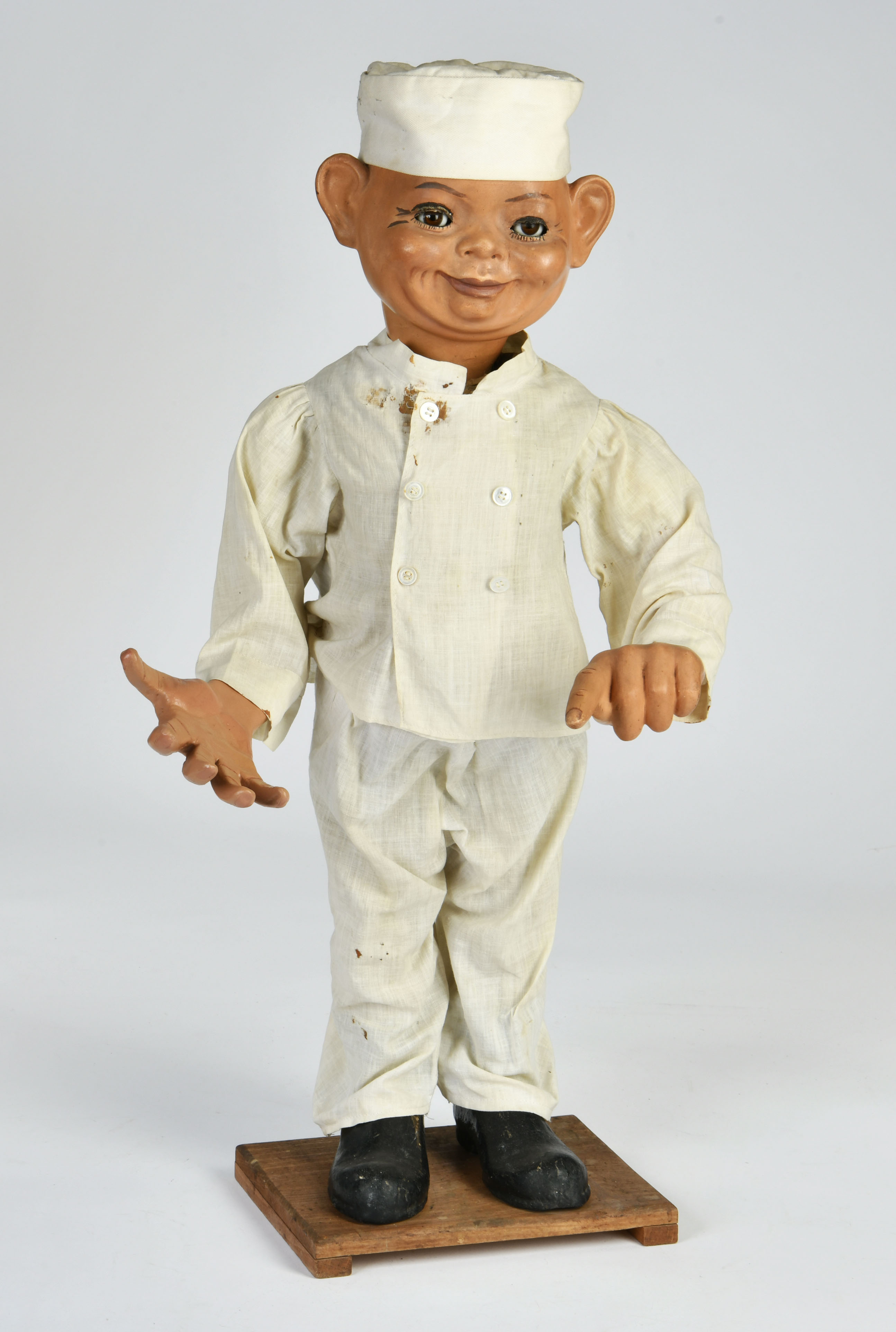 Advertising automaton "cook", bobblehead with limber eyes, height 66 cm, cw is stuck, clothing a