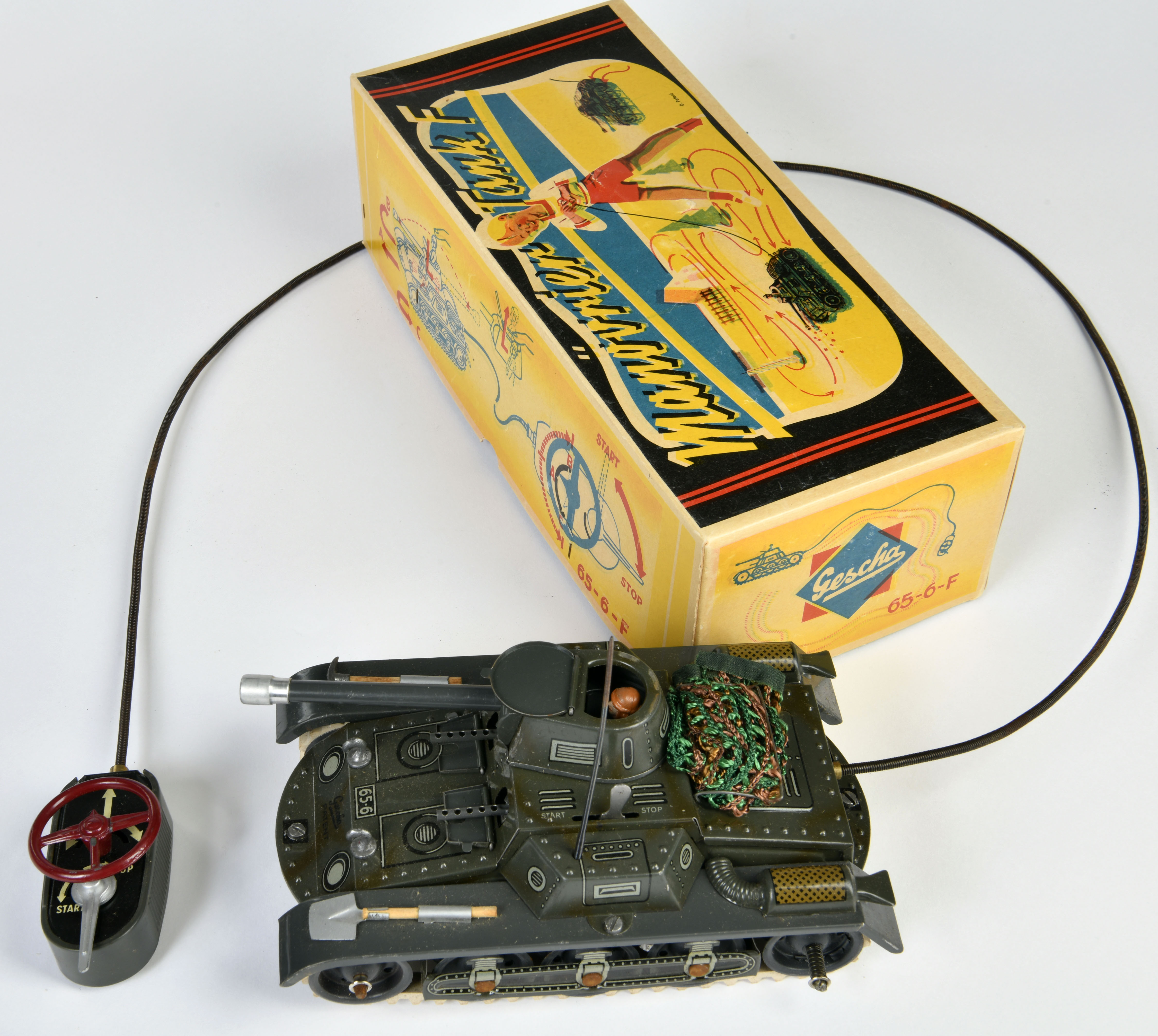 Gescha, Manoeuvre Tank with remote control, W.-Germany, 20 cm, tin, function ok, box C 1, C 1- - Image 4 of 4