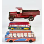 Fischer a.o., 2 busses + delivery van, tin, 12-18 cm, C 2
