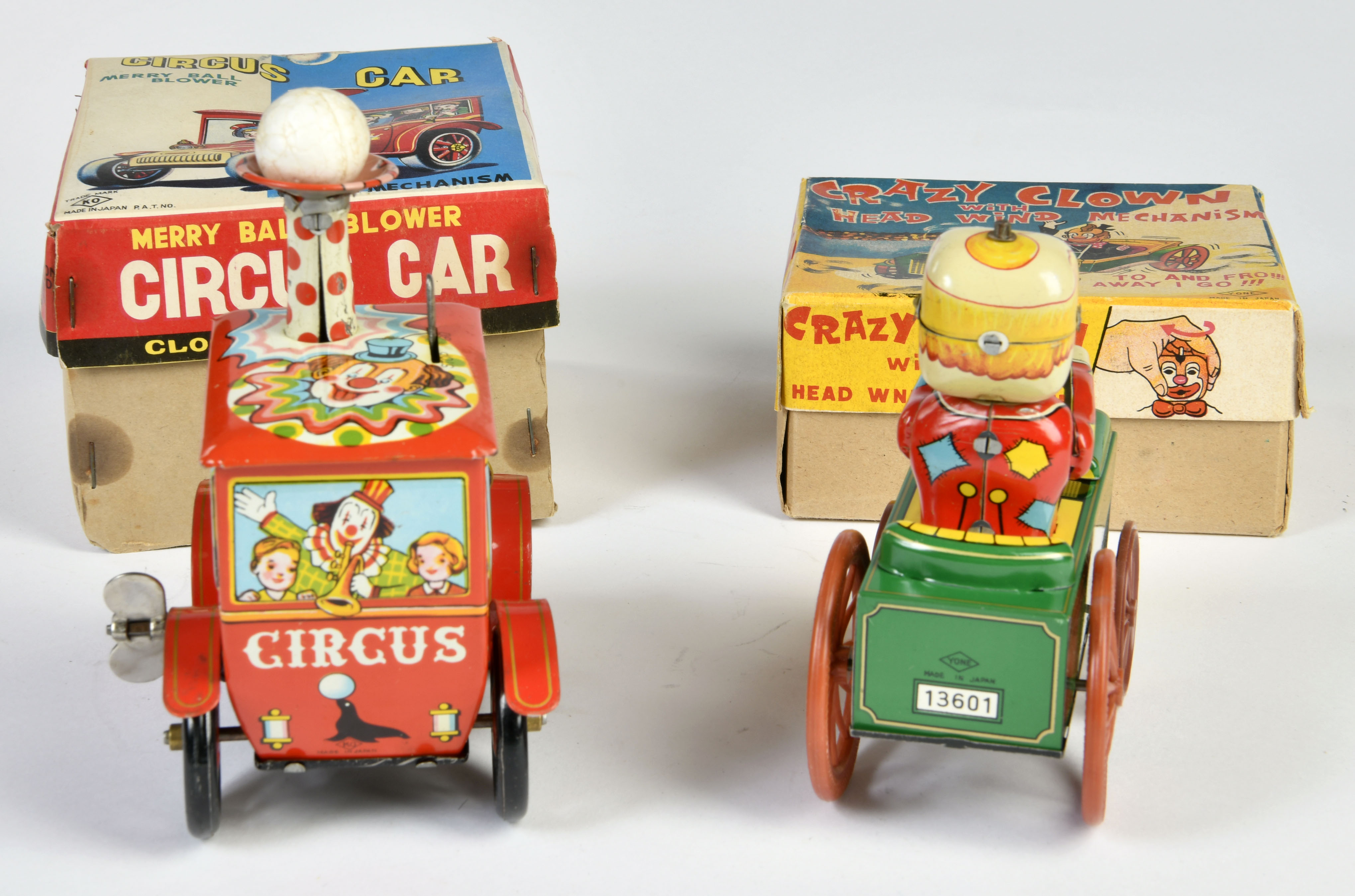 Circus Car & Crazy Clown Car, Japan, 12 cm, tin, friction ok, box, C 1-2 - Image 2 of 3