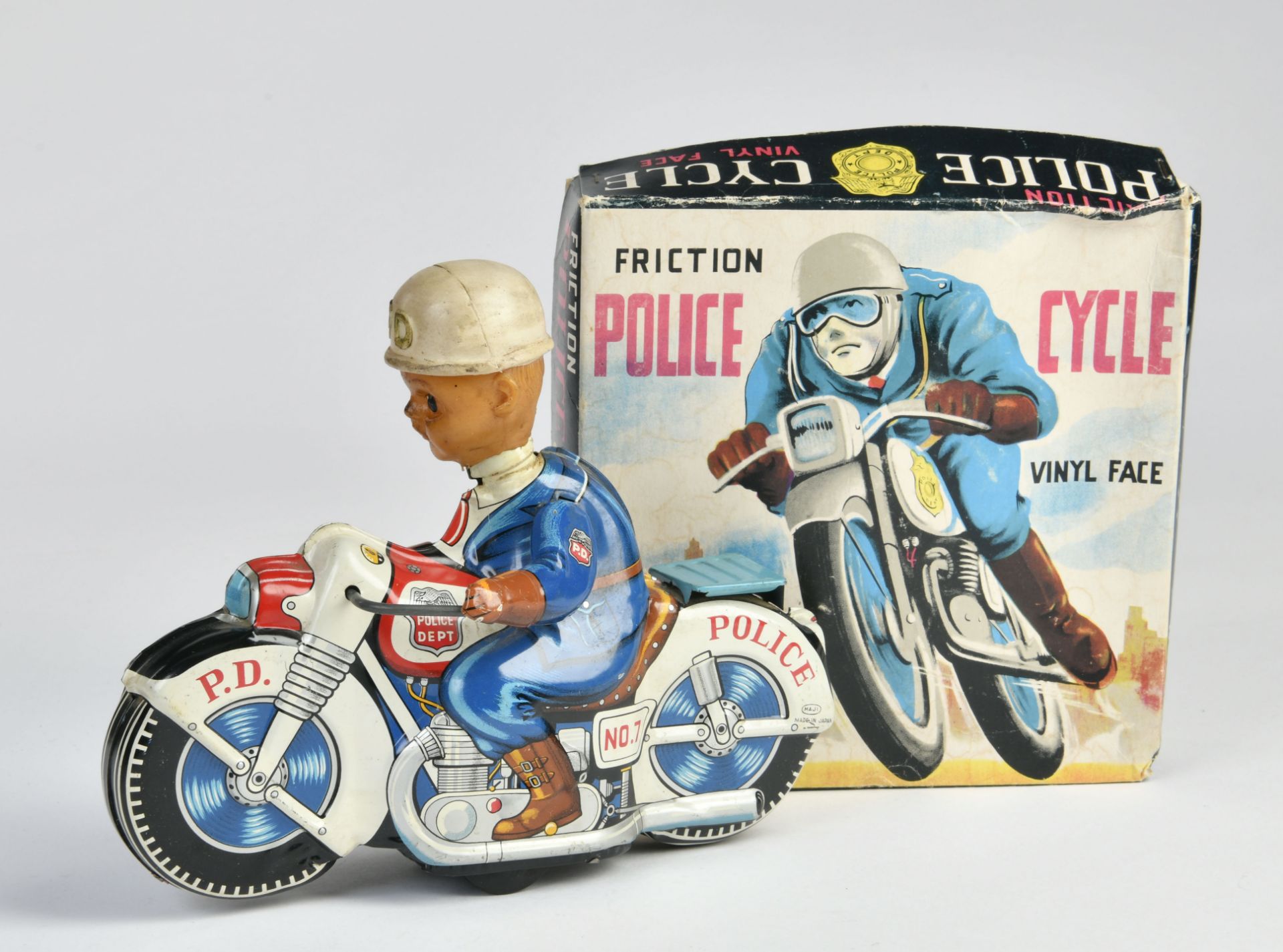 Haji, Police motorcycle, Japan, 13 cm, tin, friction ok, paint d., C 2-