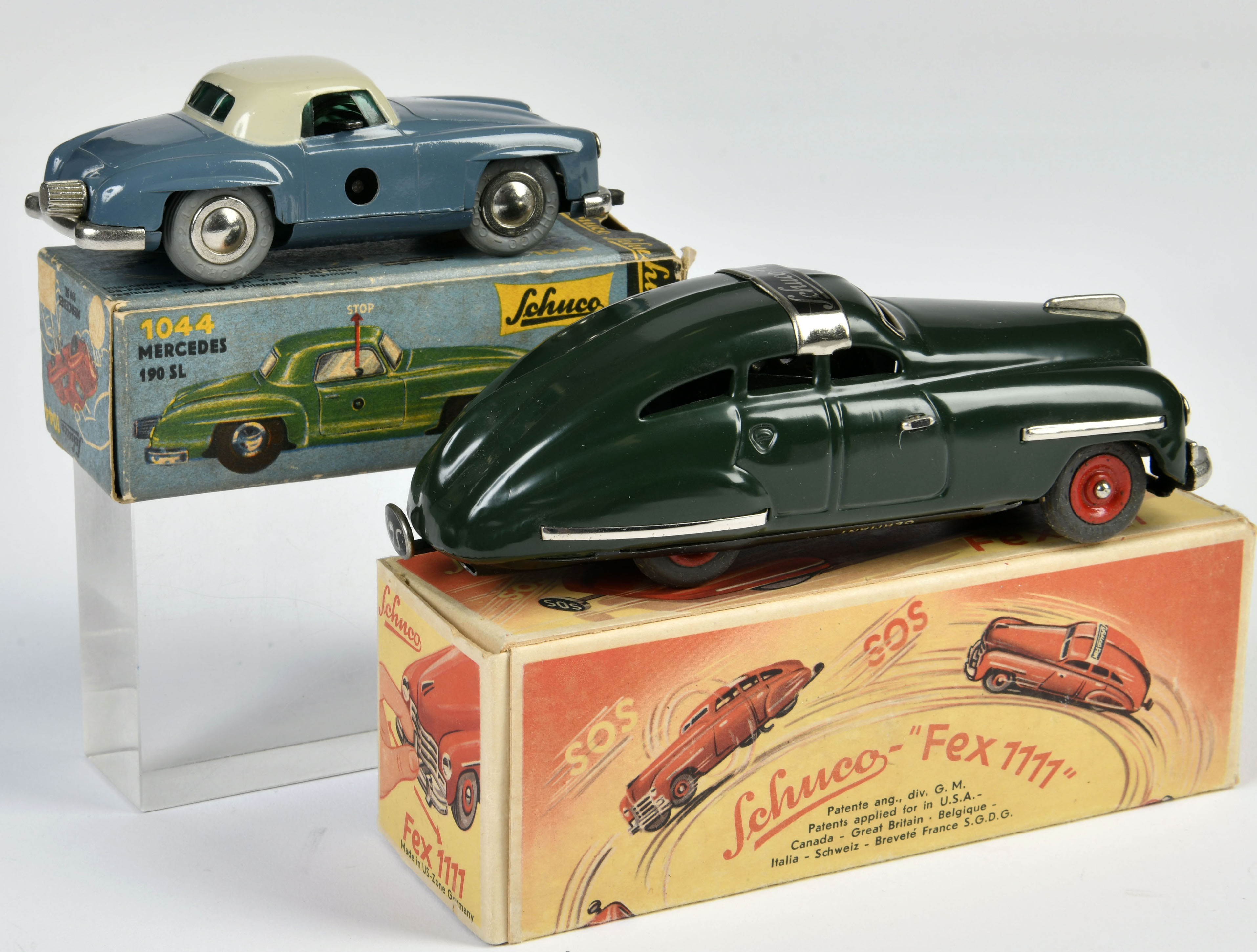 Schuco, Fex & Micro Racer, US Z.-Germany & Western Germany, tin, cw ok, 1x box, 1x reprobox, C 1-2 - Image 2 of 2