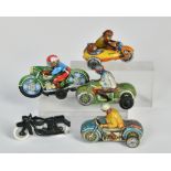 Arnold a.o., 5 motorcycles, 7-9 cm, tin, mostly C 2