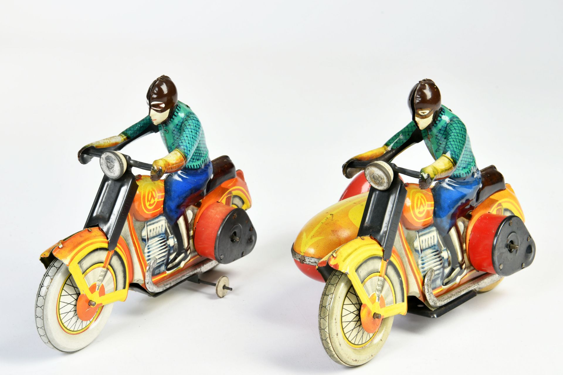 Motorcycle + pillion motorcycle, USSR, 22 cm, tin, cw ok, paint d., C 2/2-3