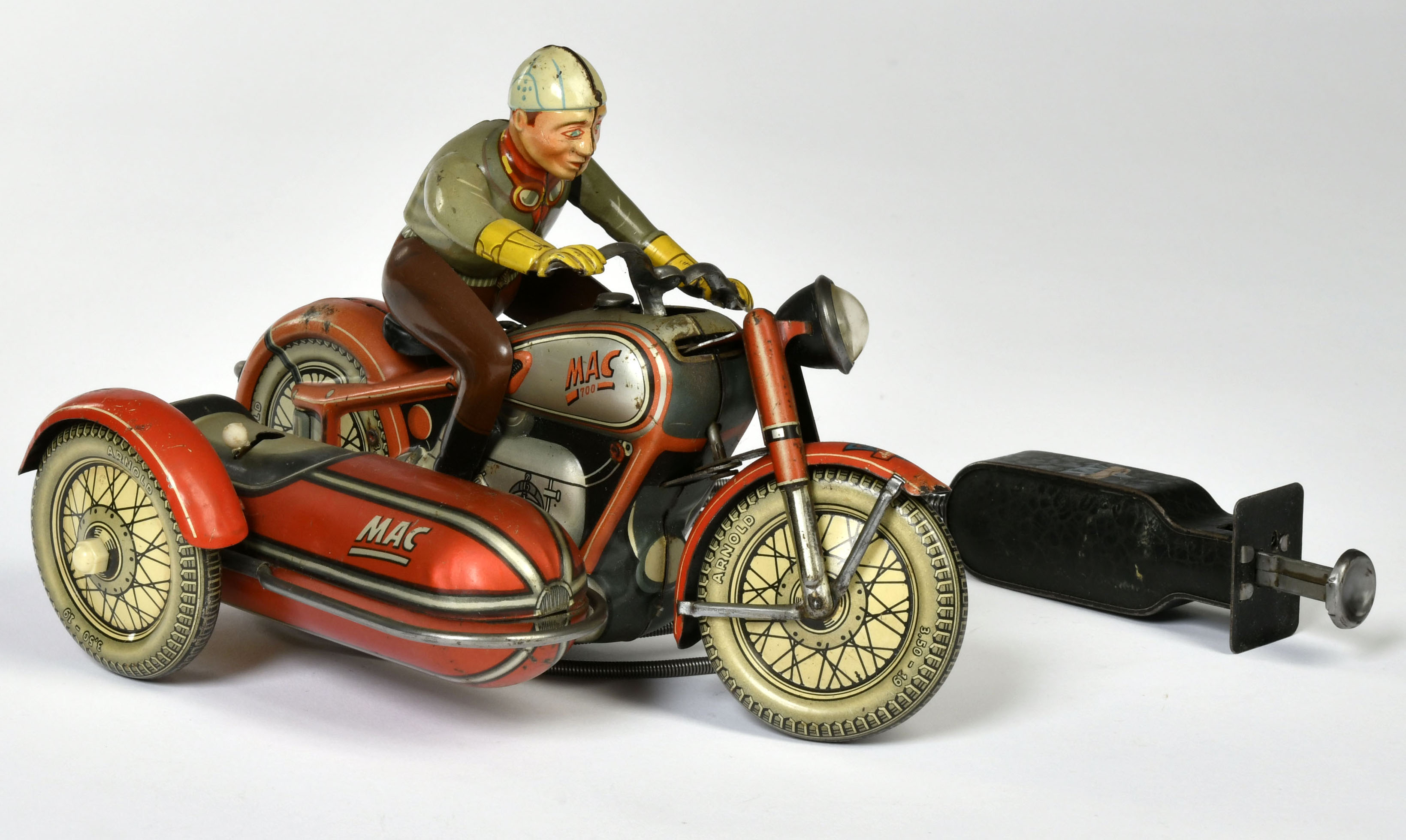 Arnold, motorcycle with sidecar MAC, W.-Germany, 20 cm, tin, paint d., C 2 - Image 2 of 4