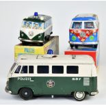 3 VW busses, Japan, tin, 2x box, paint d., C 2-3
