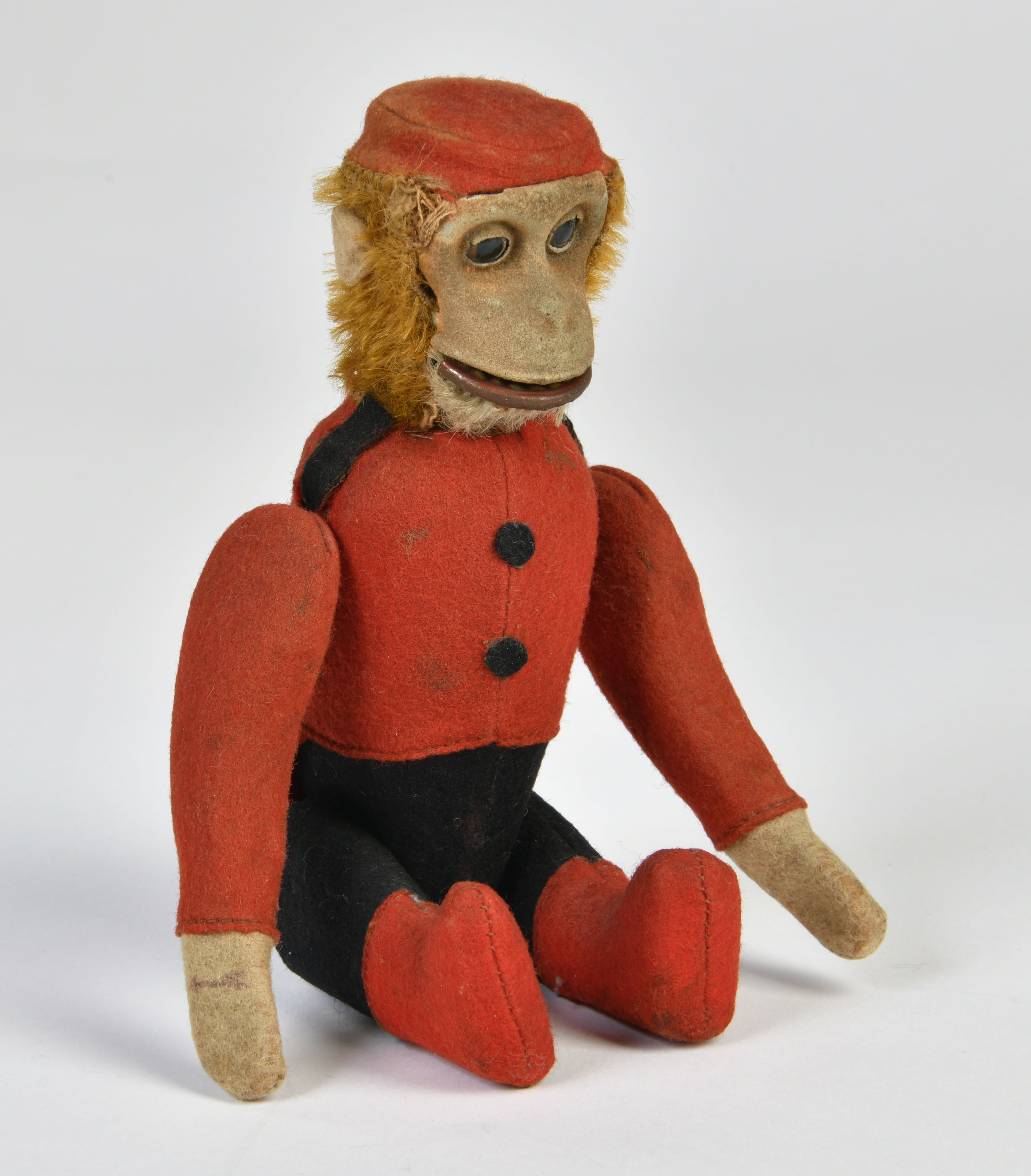 Schuco, tumbling monkey, Germany pw, 21 cm, function ok, felt damaged, otherwise C 1-2