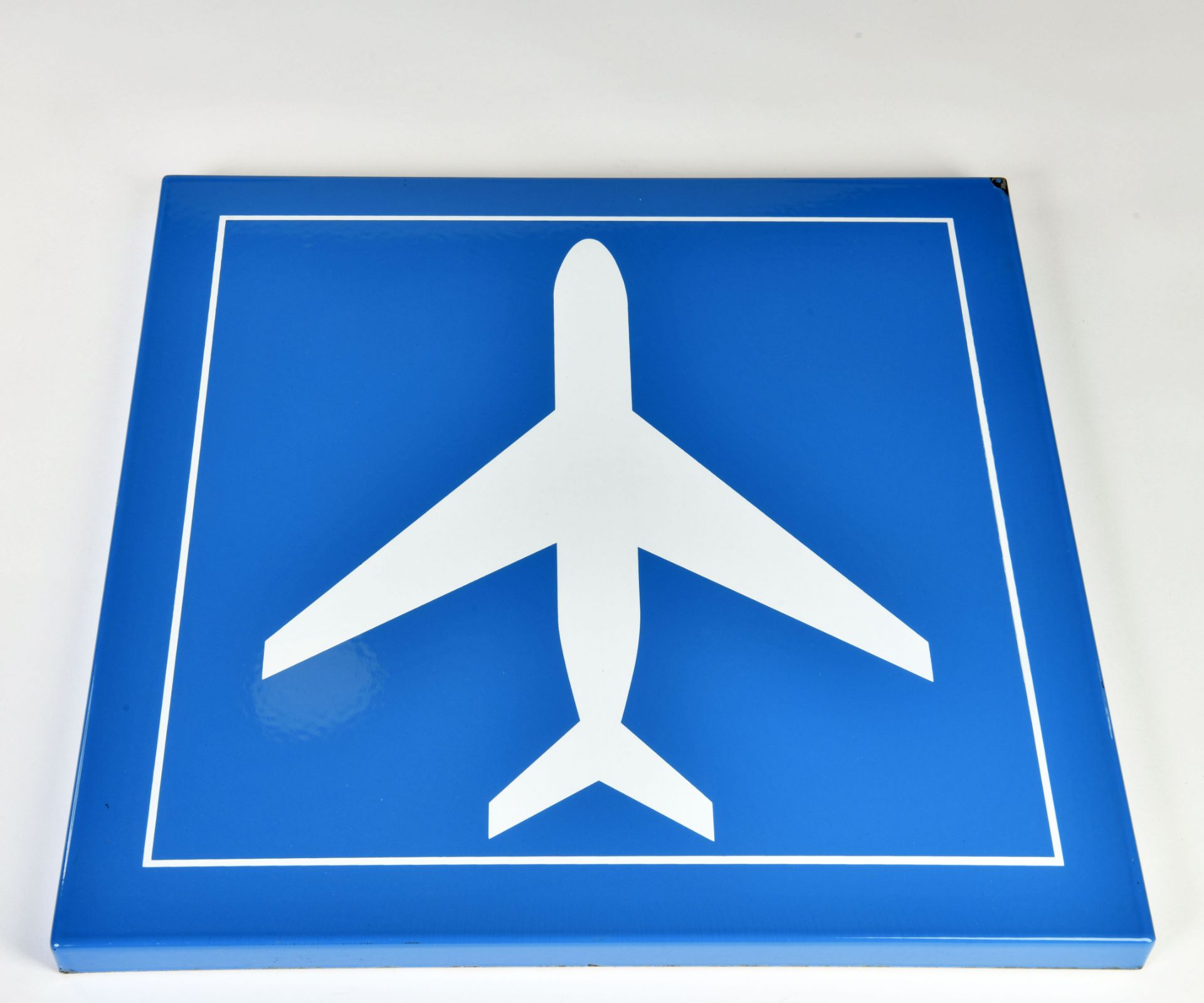 Flughafen, enamel sign, draft by Otl Aicher, 70s, 54x54 cm, folded, C 0