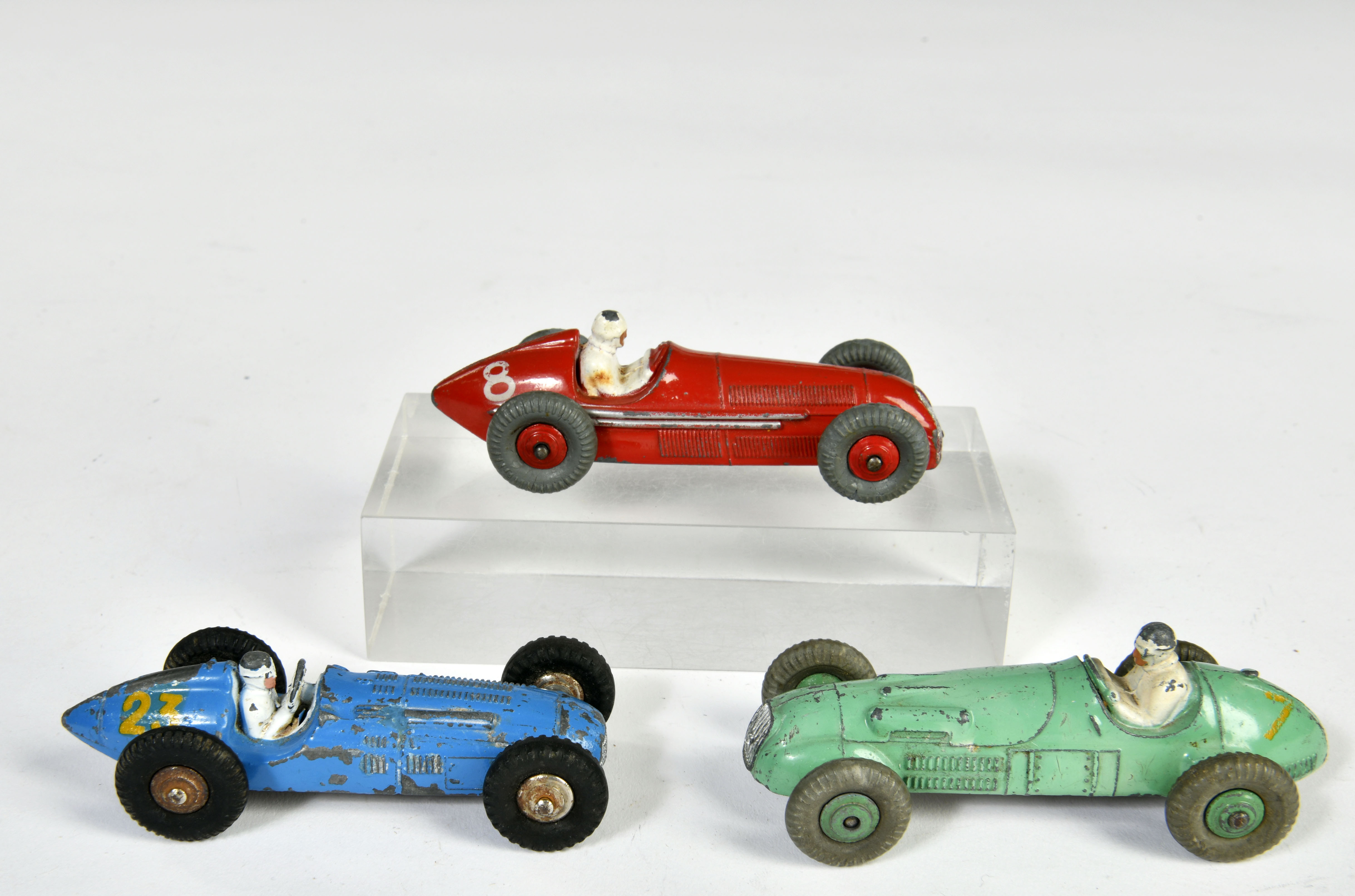 Dinky Toys, 3x Monoposto racing car, England, 1:43, diecast, paint d., C 2-3