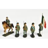 Elastolin, Lineol, 5 italienische Soldaten, u.a. Offizier zu Pferd und Fahnenträger