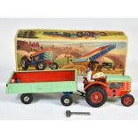 Gama, tractor with trailer, W.-Germany, 24cm, tin, cw ok, paint d.,box C 1-2, C 2