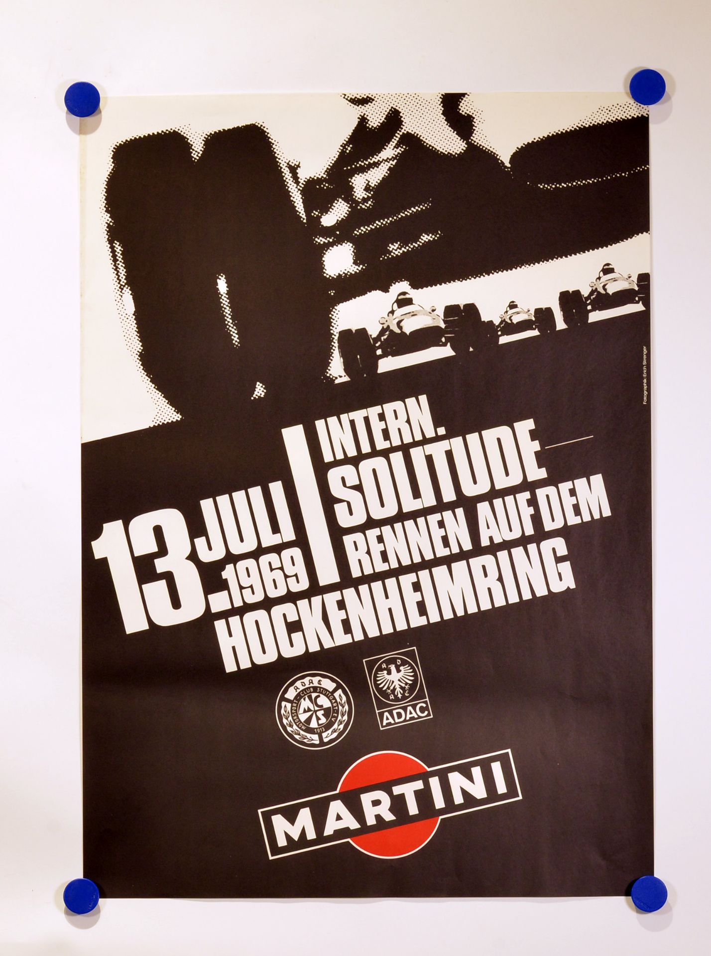 Poster, Martini Hockenheim, 1969, (black/white), race poster, designed by Erich Strenger (who was