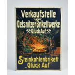 Oelsnitzer Brikettwerke Verkaufsstelle, tin sign, 53x38 cm, Felix Krokert & Co Halle, C 1-2