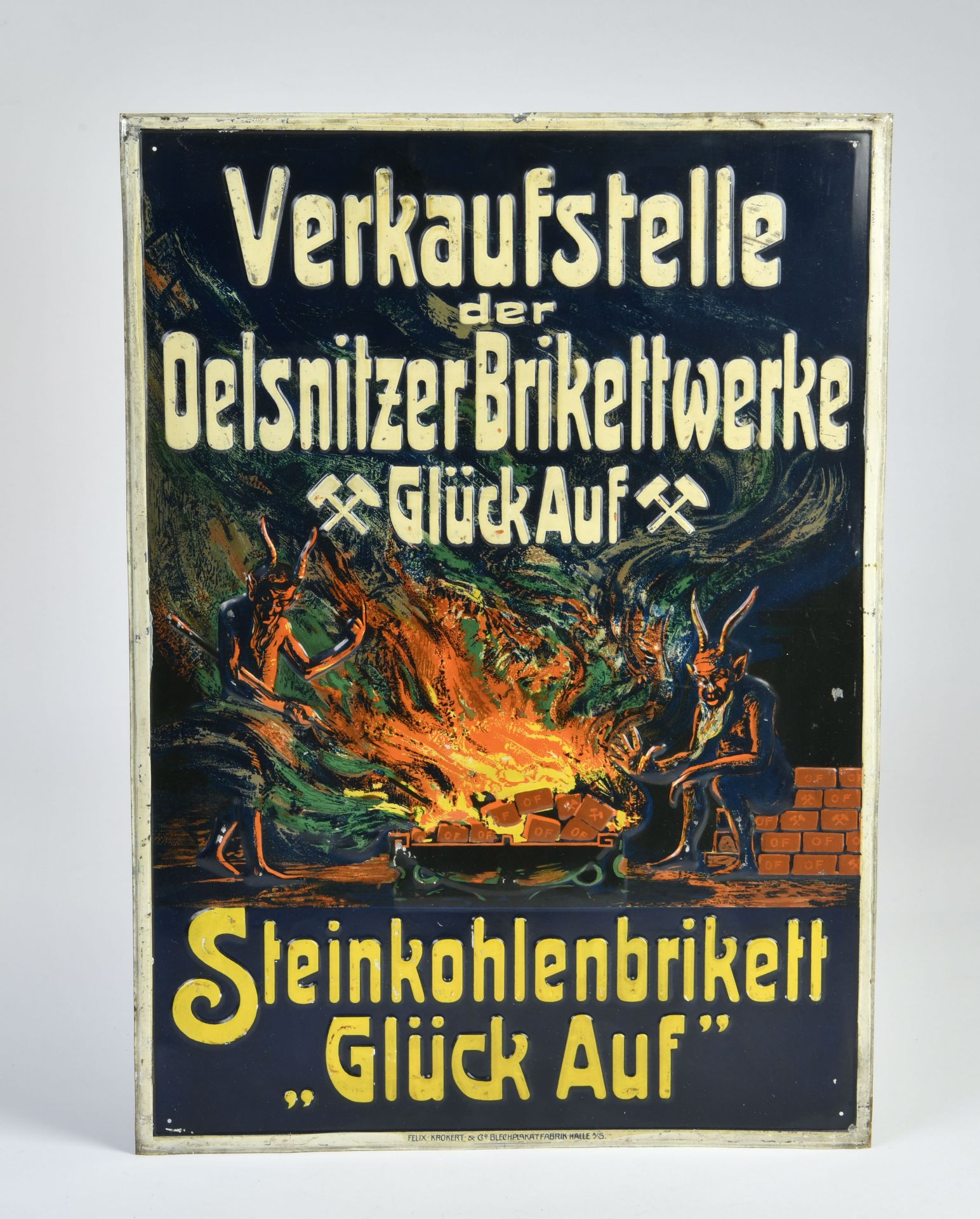 Oelsnitzer Brikettwerke Verkaufsstelle, Blechschild