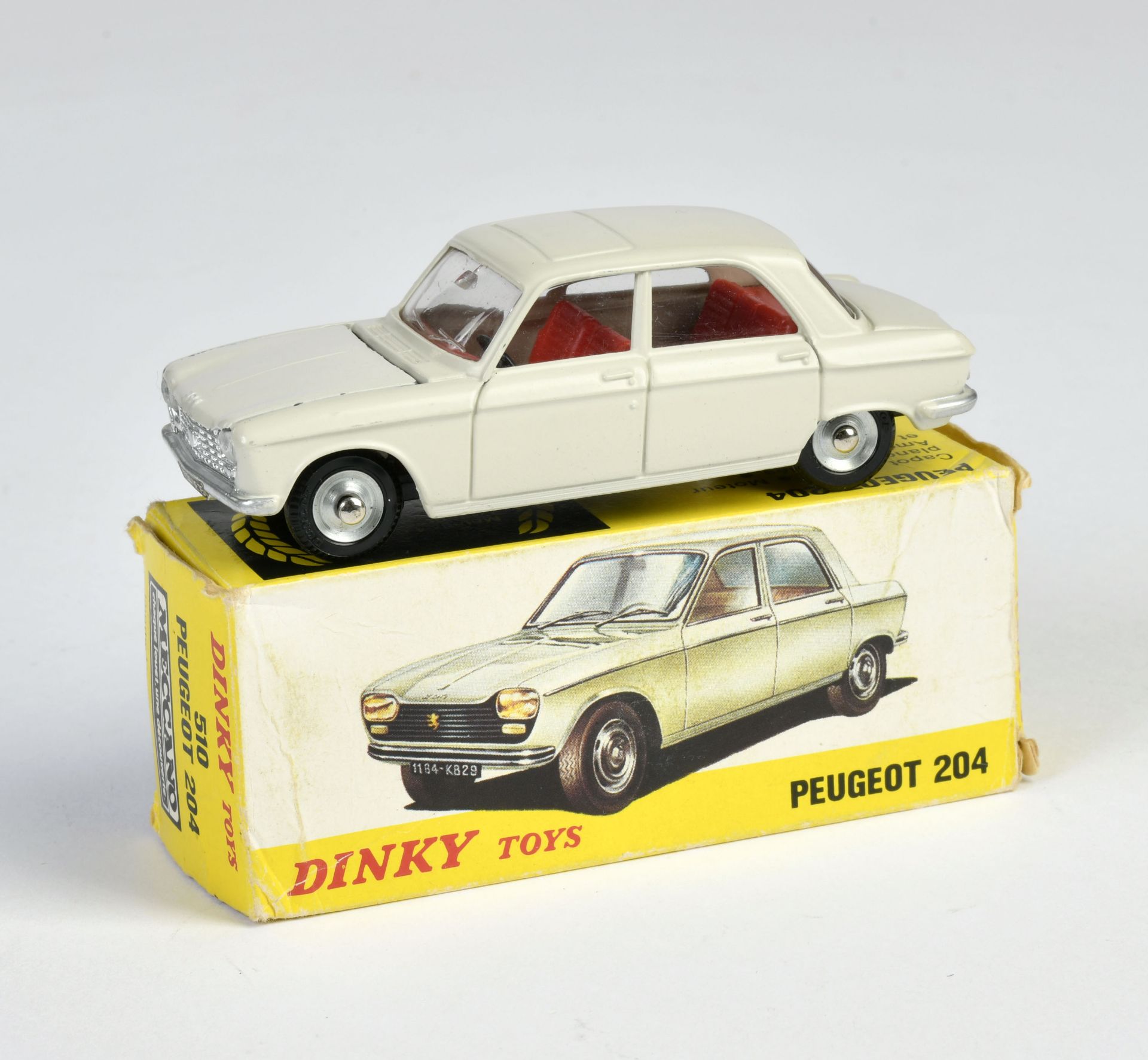 Dinky Toys, 510 Peugeot 204, grey, red Interior, England, 1:43, diecast, box C 2, C 1