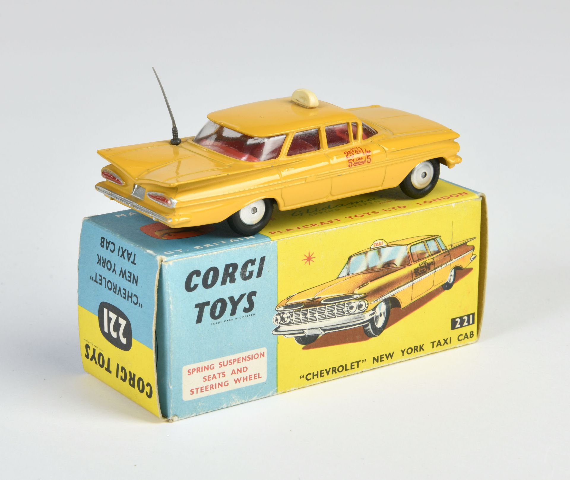 Corgi Toys, 221 Chevrolet, yellow, England, 1:43, diecast, box C 1, C 1 - Image 2 of 2