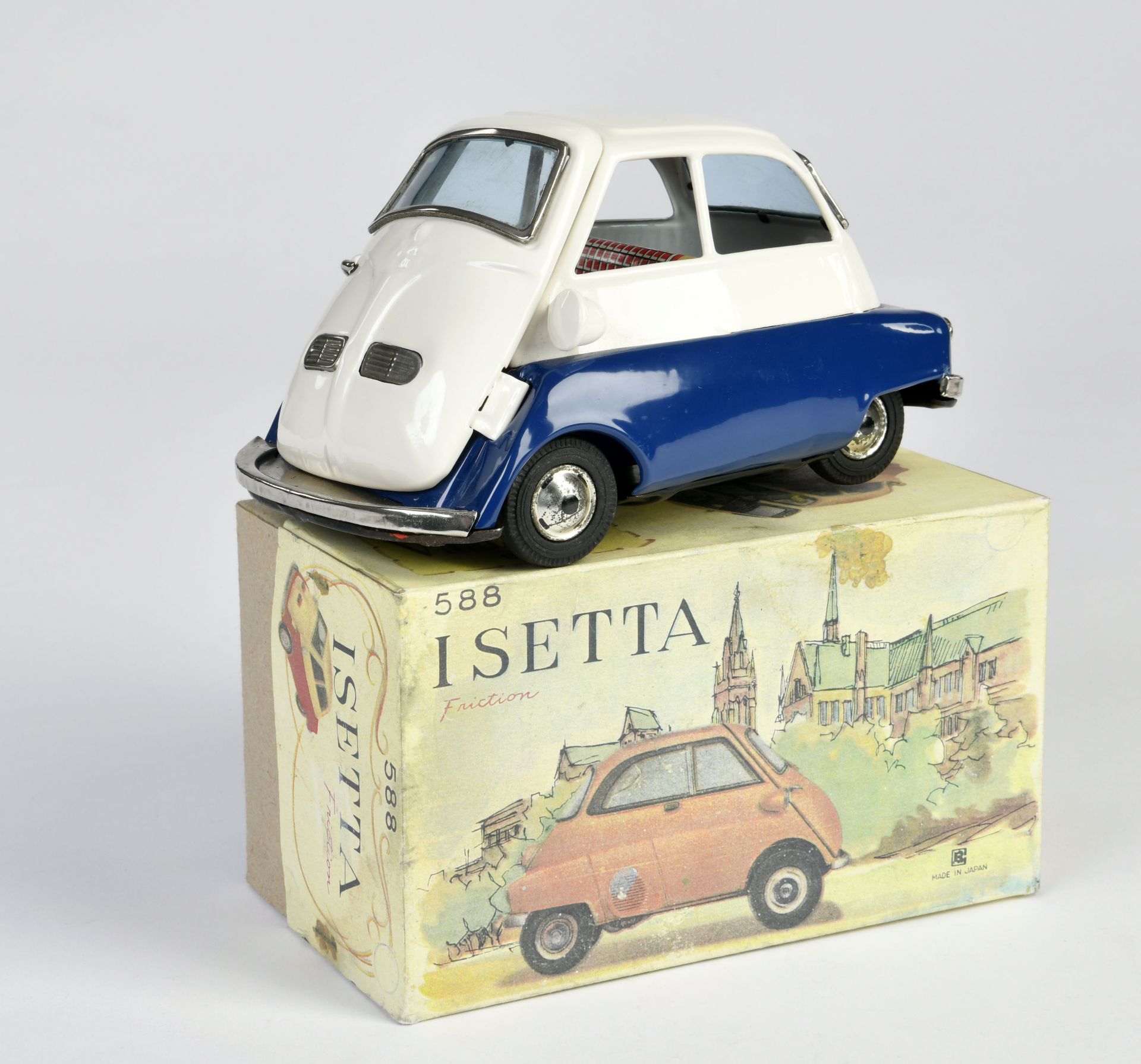 Bandai, Isetta, Japan, tin, friction ok, 18 cm, reprobox, min. paint d. on bottom plate, C 1-