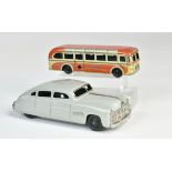 Tippco, Bus 910 & sedan car, US Z.-Germany, 17-22 cm, tin, cw ok, min. paint d., C 2