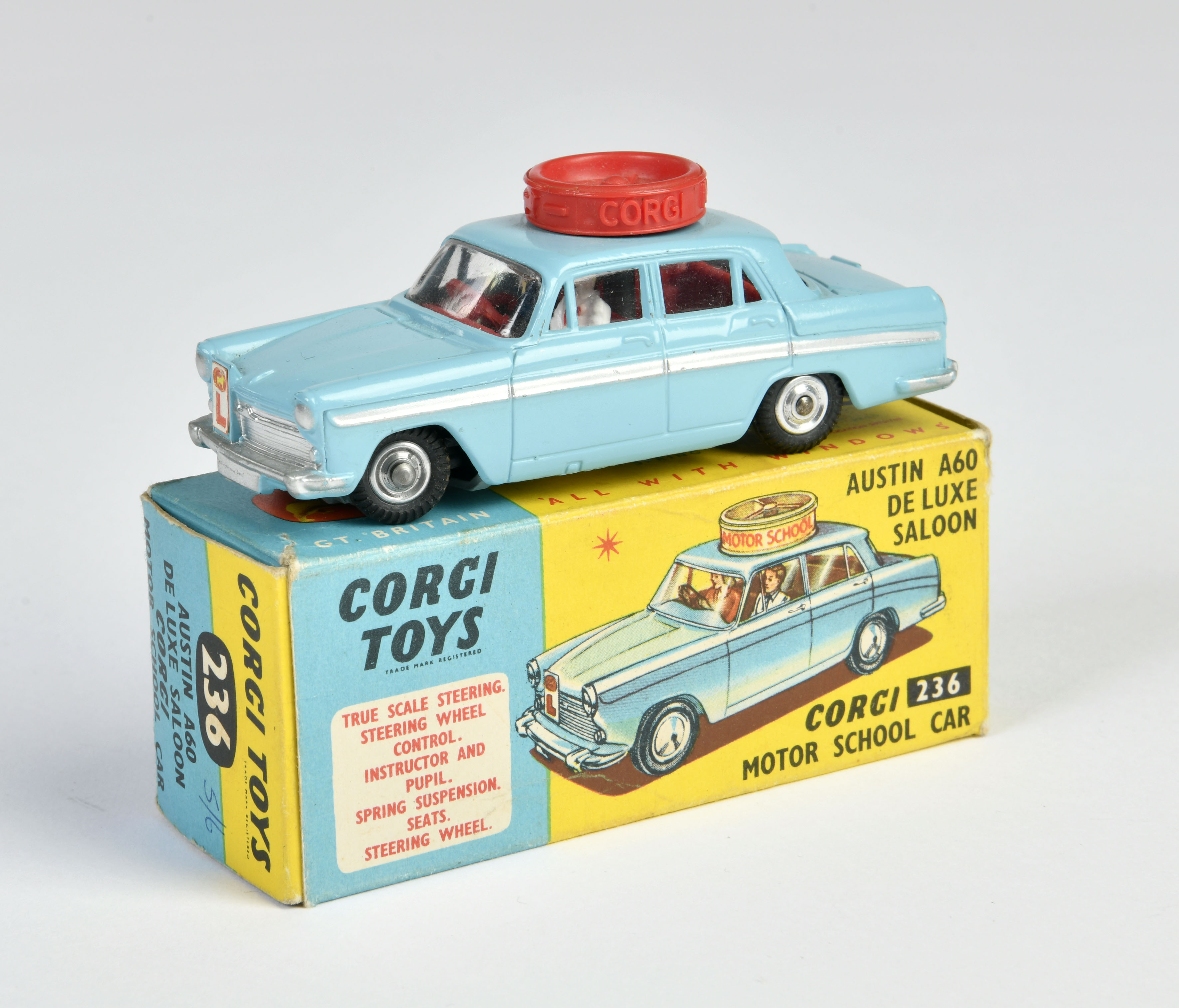 Corgi Toys, 236 Motor School Car, blue, England, 1:43, diecast, box C 1, C 1