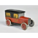 Biscuit can as fire engine, France pw, 17 cm, tin, cw ok, min. paint d., C 2