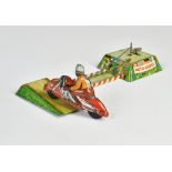 Huki, Moto Cross Spiel, W.-Germany, motorcycle 11cm, tin, cw ok, paint d., with one driver, C 2